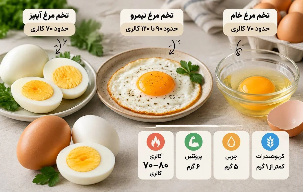 کالری یک عدد تخم مرغ چقدر است؟ تفاوت تخم مرغ آبپز، نیمرو و خام را بدانید