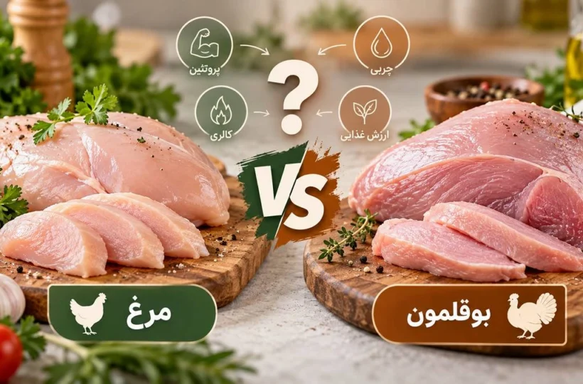 بوقلمون پروتئین بیشتری دارد یا مرغ؟ مقایسه کامل در 100 گرم