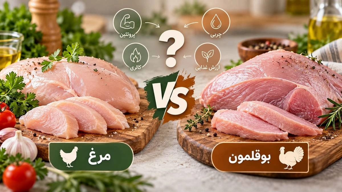بوقلمون پروتئین بیشتری دارد یا مرغ؟ مقایسه کامل در 100 گرم